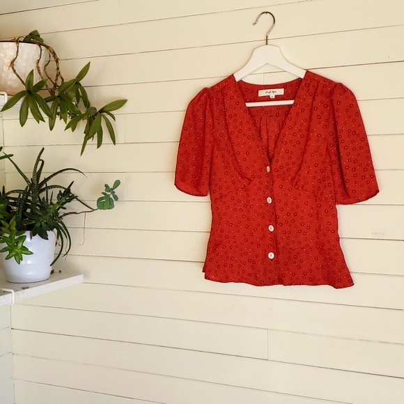 Simple Retro Tops - Simple Retro deep red vintage style blouse